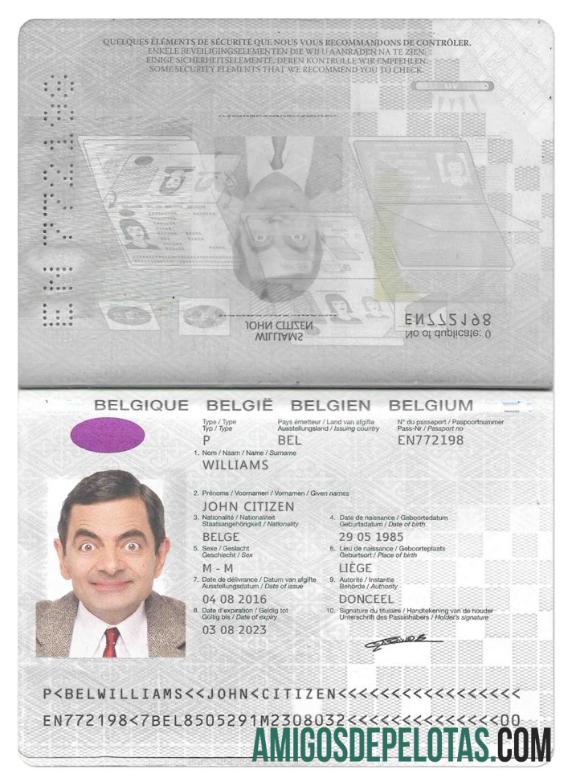 imprimível Modelo PSD de passaporte da Bélgica, versão 2 (presente de 2017)
